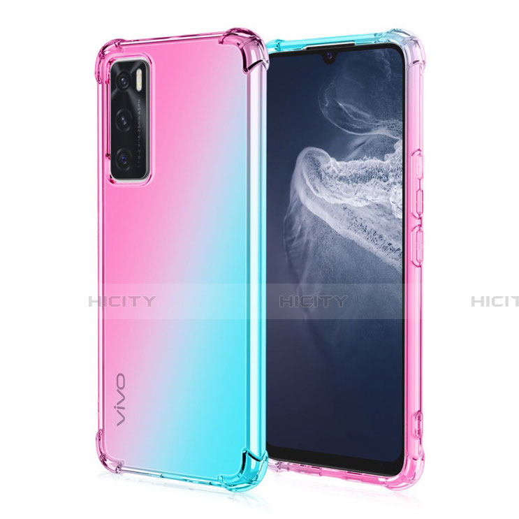 Funda Silicona Ultrafina Carcasa Transparente Gradiente para Vivo V20 SE Cian