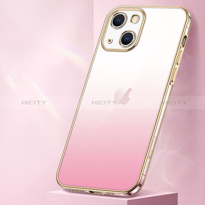 Funda Silicona Ultrafina Carcasa Transparente Gradiente S01 para Apple iPhone 14 Plus Oro Rosa