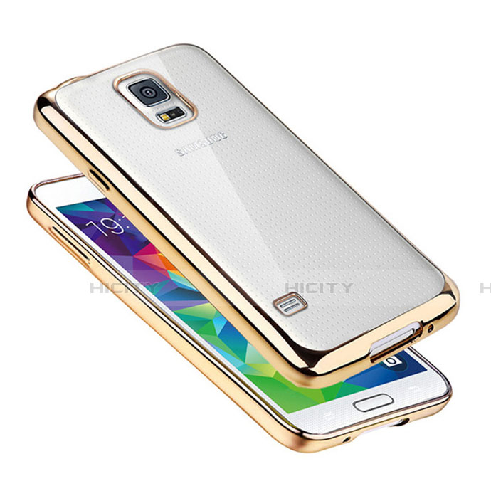 Funda Silicona Ultrafina Carcasa Transparente H01 para Samsung Galaxy S5 Duos Plus Oro