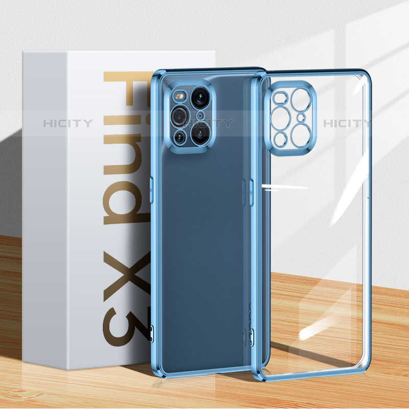 Funda Silicona Ultrafina Carcasa Transparente H04 para Oppo Find X3 Pro 5G Azul