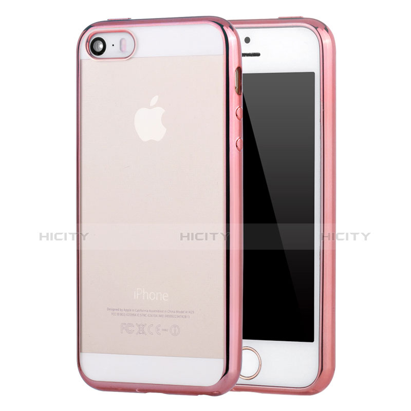 Funda Silicona Ultrafina Carcasa Transparente H05 para Apple iPhone SE Oro Rosa