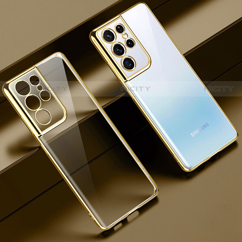 Funda Silicona Ultrafina Carcasa Transparente H08 para Samsung Galaxy S21 Ultra 5G Oro