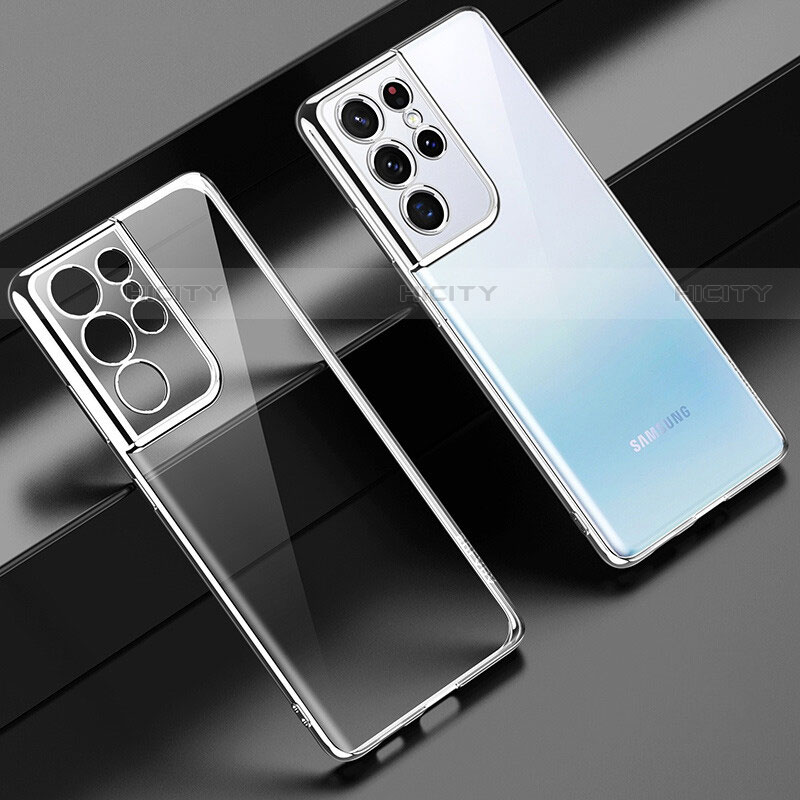 Funda Silicona Ultrafina Carcasa Transparente H08 para Samsung Galaxy S21 Ultra 5G Plata