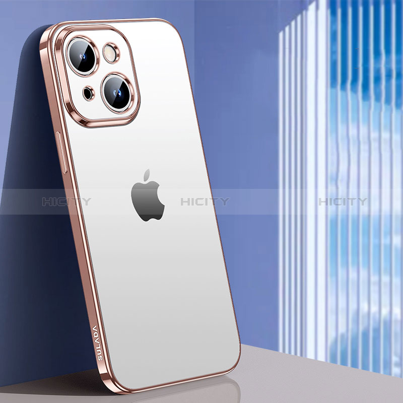 Funda Silicona Ultrafina Carcasa Transparente LD1 para Apple iPhone 14 Oro Rosa