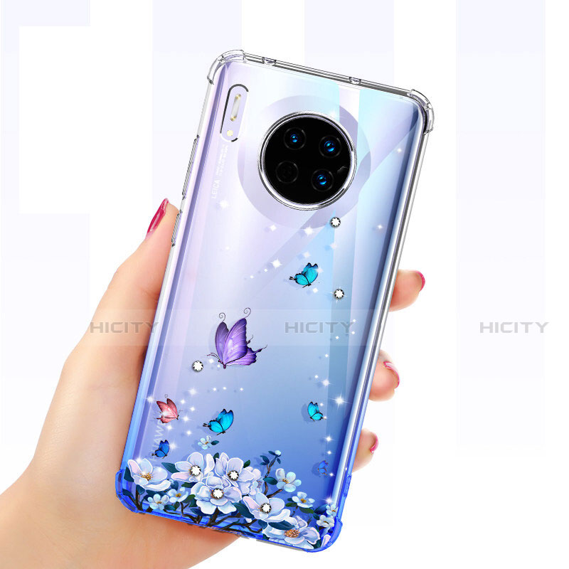 Funda Silicona Ultrafina Carcasa Transparente Mariposa para Huawei Mate 30 5G Azul