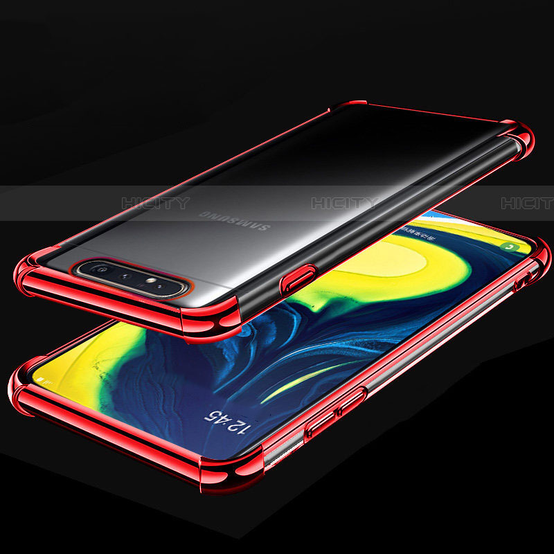 Funda Silicona Ultrafina Carcasa Transparente S01 para Samsung Galaxy A80 Rojo