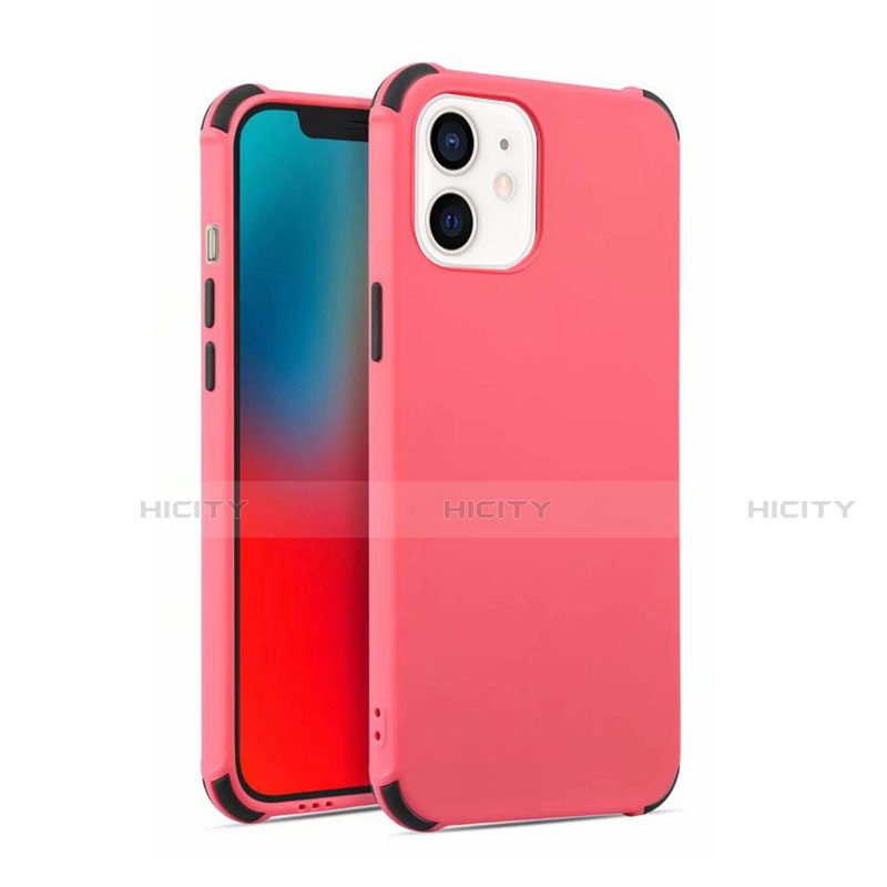 Funda Silicona Ultrafina Goma 360 Grados Carcasa C03 para Apple iPhone 12 Mini Rojo Rosa