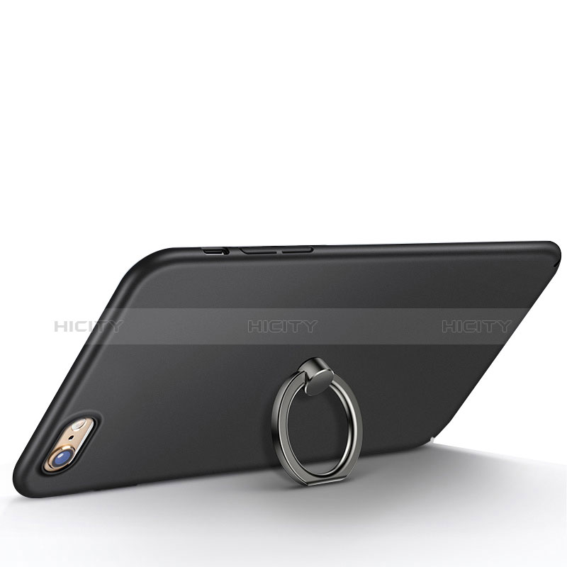 Funda Silicona Ultrafina Goma con Anillo de dedo Soporte A01 para Apple iPhone 6 Negro