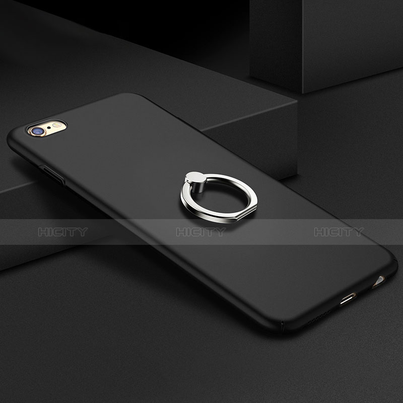 Funda Silicona Ultrafina Goma con Anillo de dedo Soporte A01 para Apple iPhone 6 Negro