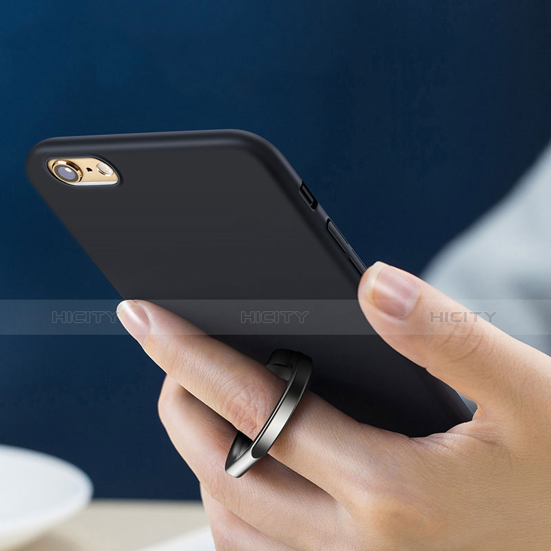 Funda Silicona Ultrafina Goma con Anillo de dedo Soporte A01 para Apple iPhone 6S Negro