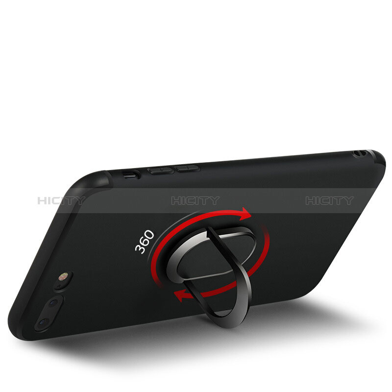 Funda Silicona Ultrafina Goma con Anillo de dedo Soporte A01 para Apple iPhone 8 Plus Negro