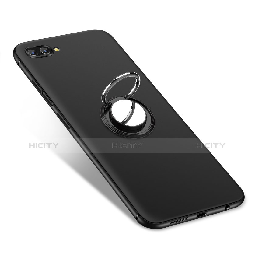 Funda Silicona Ultrafina Goma con Anillo de dedo Soporte A01 para Huawei Honor V10 Negro