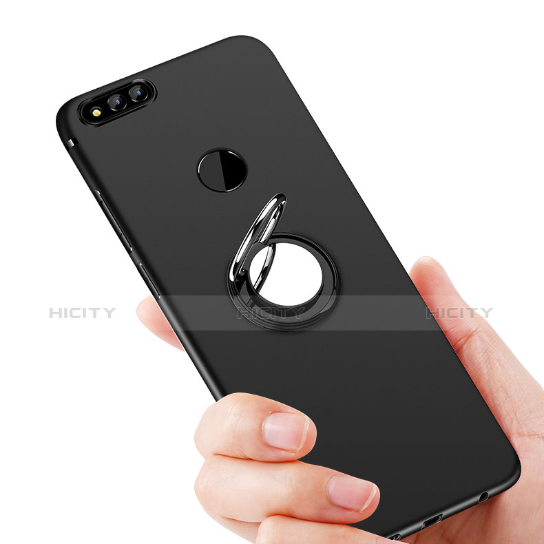 Funda Silicona Ultrafina Goma con Anillo de dedo Soporte A02 para Huawei Honor Play 7X Negro