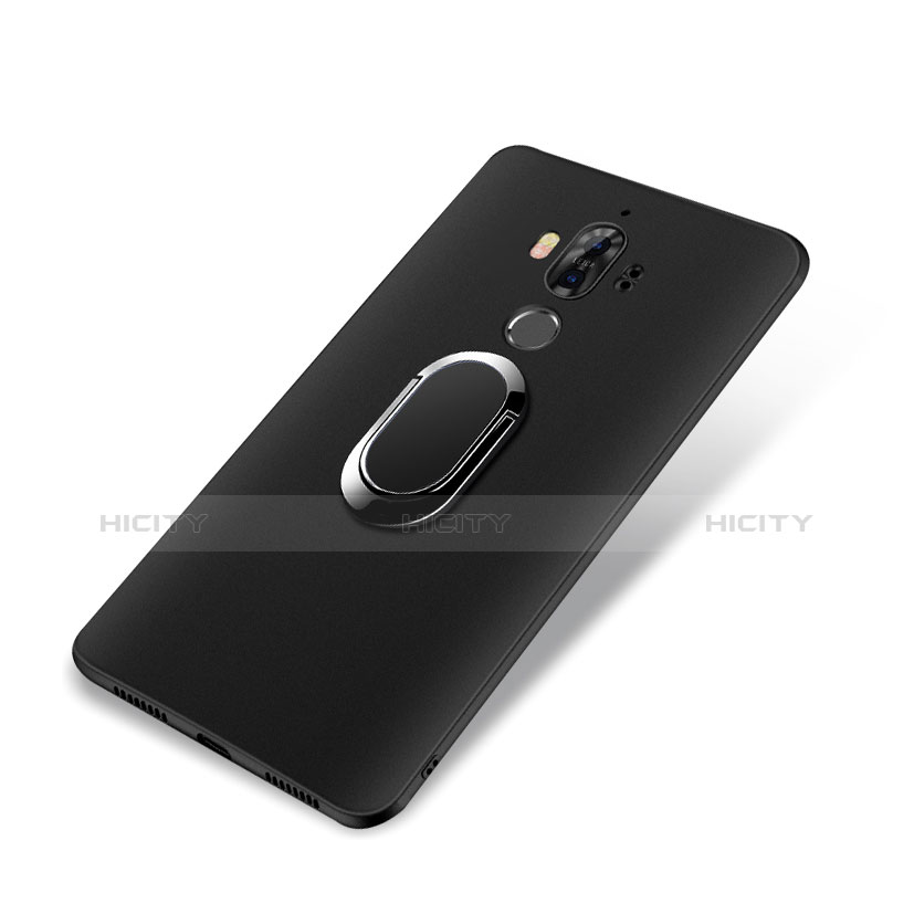 Funda Silicona Ultrafina Goma con Anillo de dedo Soporte A02 para Huawei Mate 9 Negro