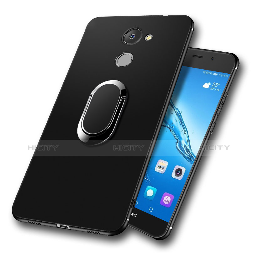 Funda Silicona Ultrafina Goma con Anillo de dedo Soporte A02 para Huawei Y7 Prime Negro