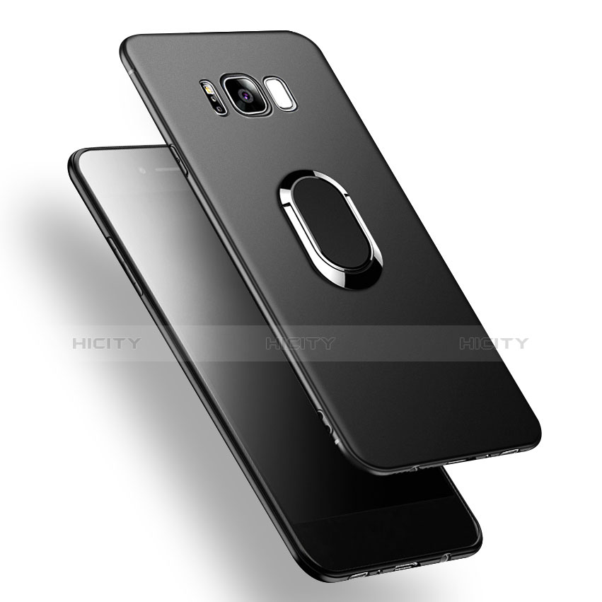 Funda Silicona Ultrafina Goma con Anillo de dedo Soporte A02 para Samsung Galaxy S8 Negro