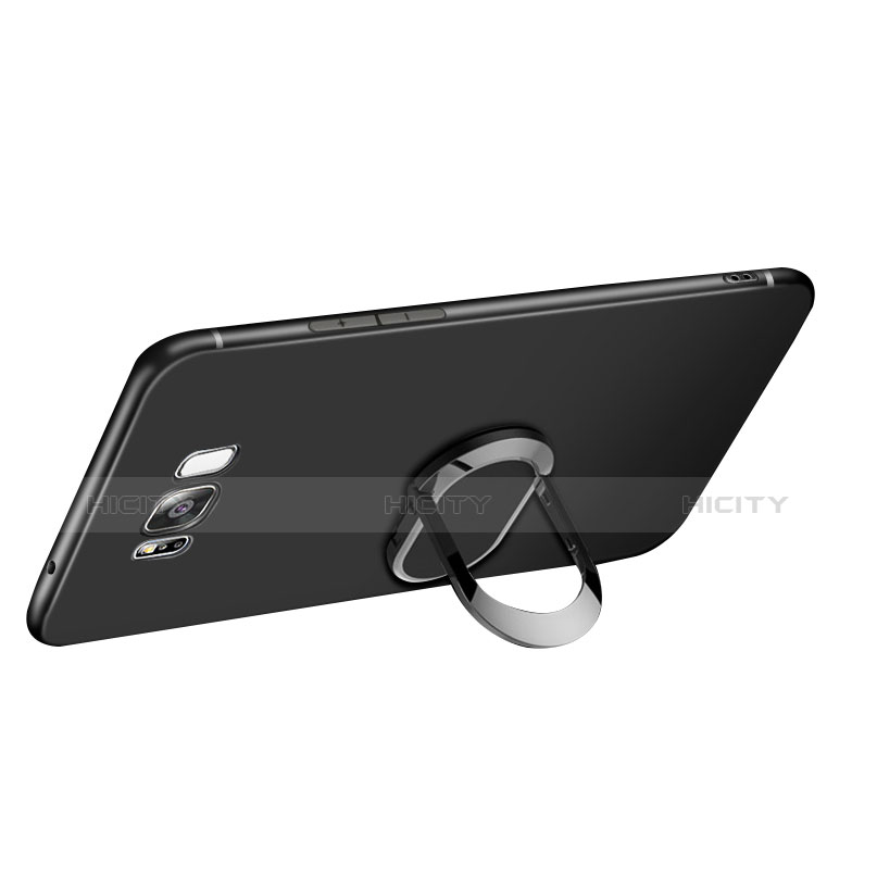 Funda Silicona Ultrafina Goma con Anillo de dedo Soporte A02 para Samsung Galaxy S8 Negro