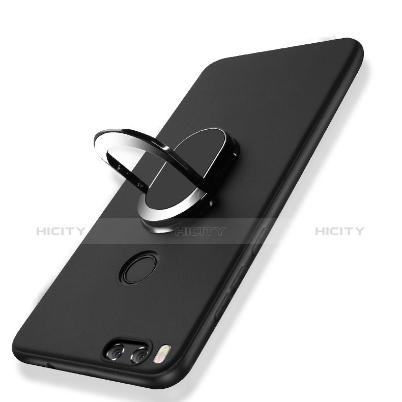 Funda Silicona Ultrafina Goma con Anillo de dedo Soporte A02 para Xiaomi Mi 6 Negro