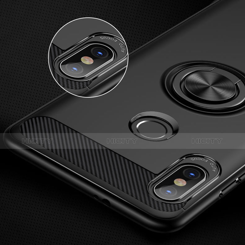 Funda Silicona Ultrafina Goma con Anillo de dedo Soporte A02 para Xiaomi Redmi Note 5 AI Dual Camera Negro