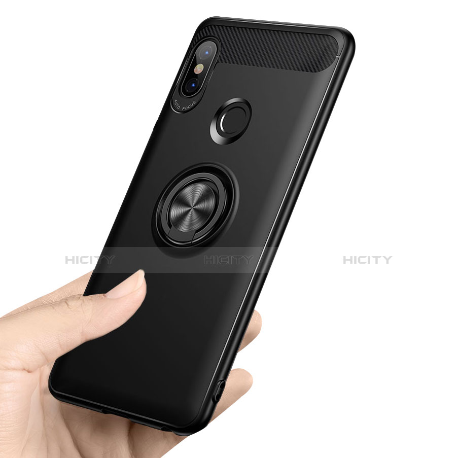 Funda Silicona Ultrafina Goma con Anillo de dedo Soporte A02 para Xiaomi Redmi Note 5 Pro Negro
