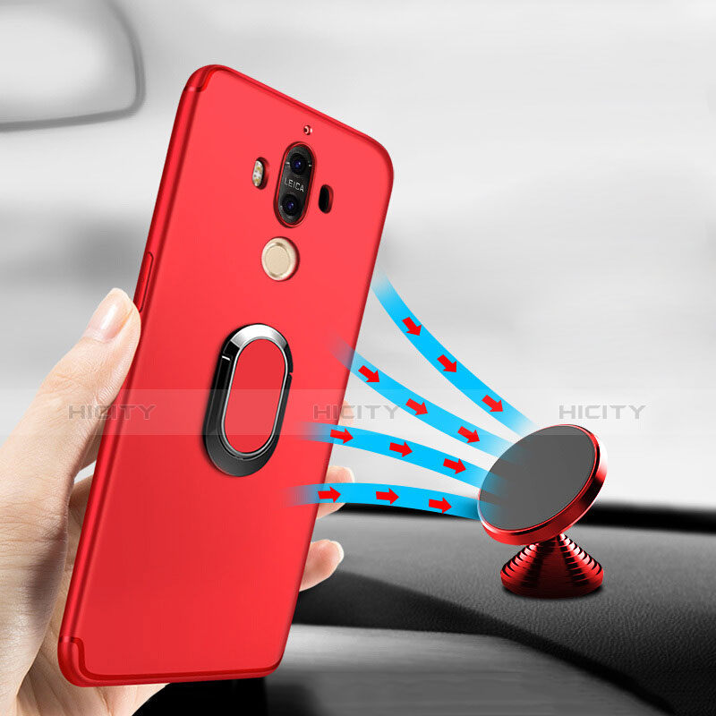 Funda Silicona Ultrafina Goma con Anillo de dedo Soporte A04 para Huawei Mate 9 Rojo