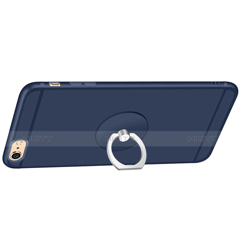 Funda Silicona Ultrafina Goma con Anillo de dedo Soporte para Apple iPhone 6S Plus Azul