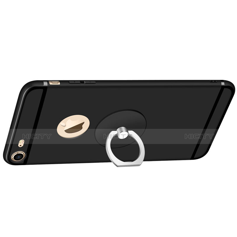 Funda Silicona Ultrafina Goma con Anillo de dedo Soporte para Apple iPhone 6S Plus Negro