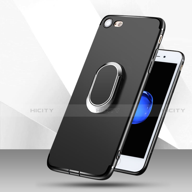 Funda Silicona Ultrafina Goma con Anillo de dedo Soporte para Apple iPhone SE (2020) Negro