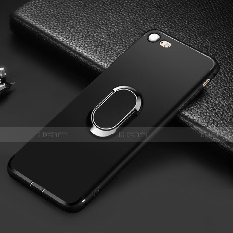 Funda Silicona Ultrafina Goma con Anillo de dedo Soporte para Apple iPhone SE (2020) Negro