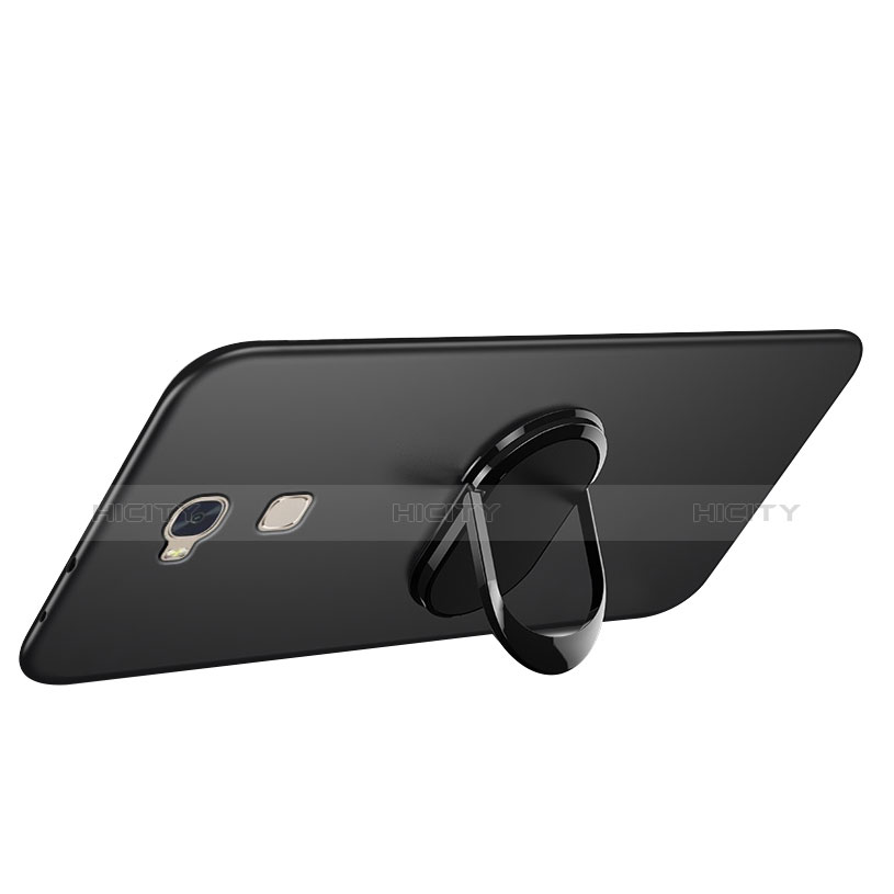 Funda Silicona Ultrafina Goma con Anillo de dedo Soporte para Huawei Honor 5X Negro