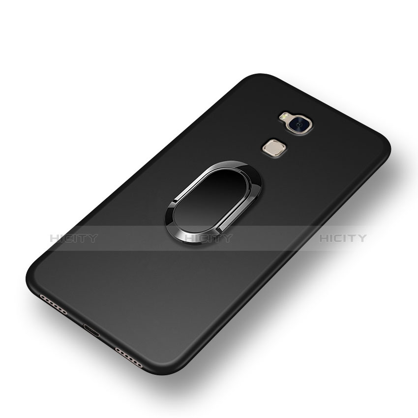 Funda Silicona Ultrafina Goma con Anillo de dedo Soporte para Huawei Honor 5X Negro