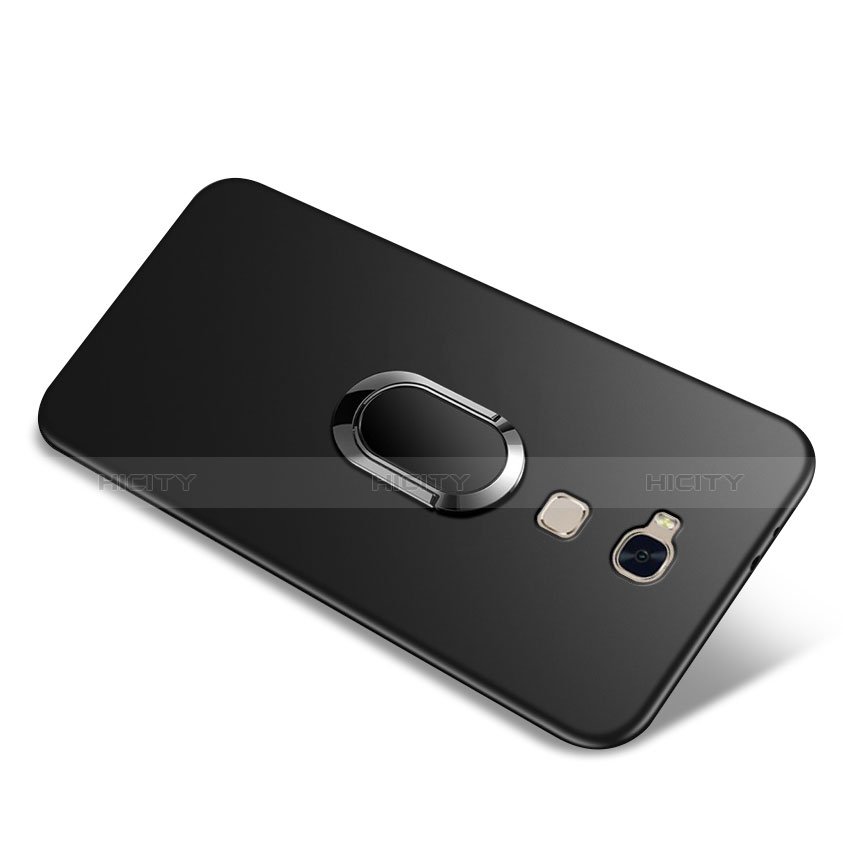 Funda Silicona Ultrafina Goma con Anillo de dedo Soporte para Huawei Honor X5 Negro