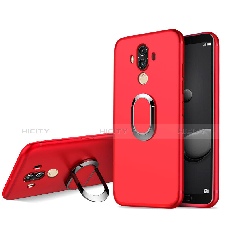 Funda Silicona Ultrafina Goma con Anillo de dedo Soporte para Huawei Mate 10 Pro Rojo