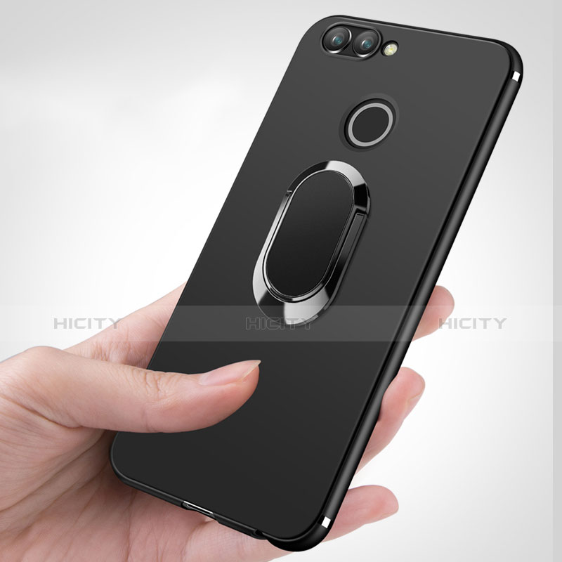 Funda Silicona Ultrafina Goma con Anillo de dedo Soporte para Huawei Nova 2 Plus Negro