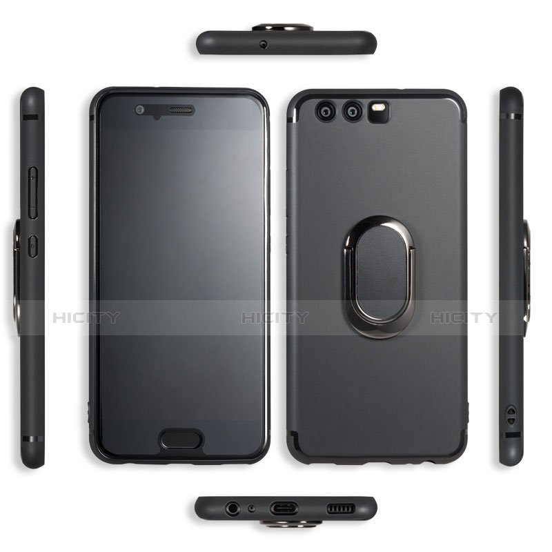 Funda Silicona Ultrafina Goma con Anillo de dedo Soporte para Huawei P10 Negro