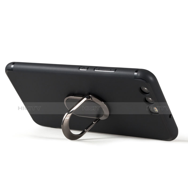 Funda Silicona Ultrafina Goma con Anillo de dedo Soporte para Huawei P10 Negro