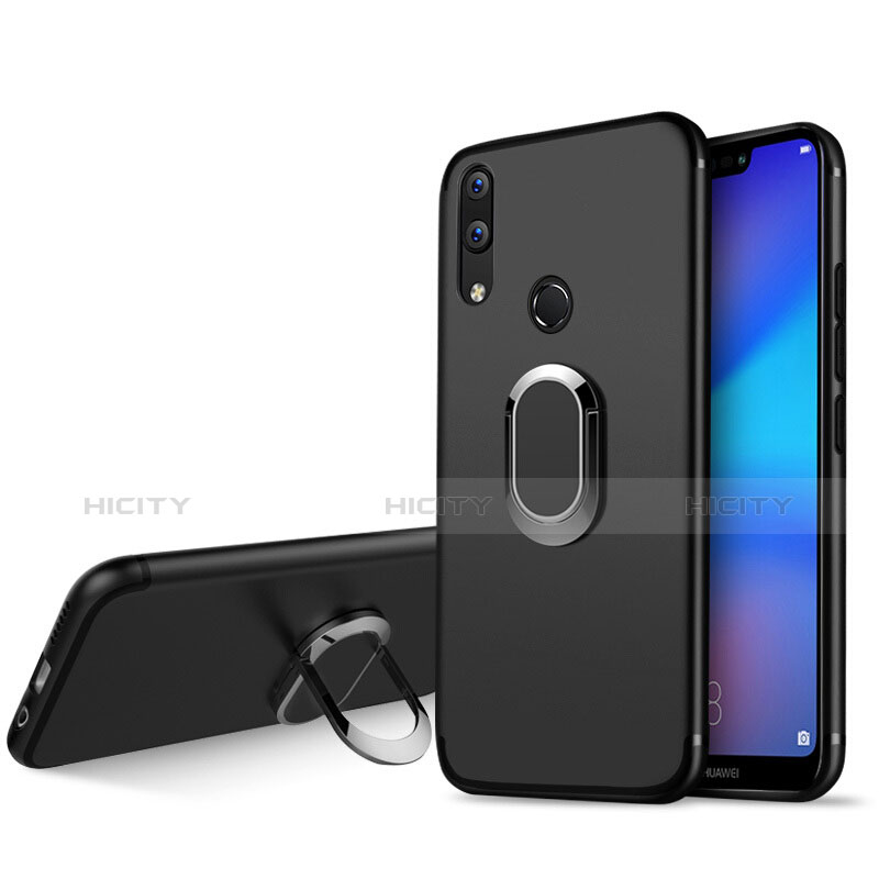 Funda Silicona Ultrafina Goma con Anillo de dedo Soporte para Huawei P20 Lite Negro