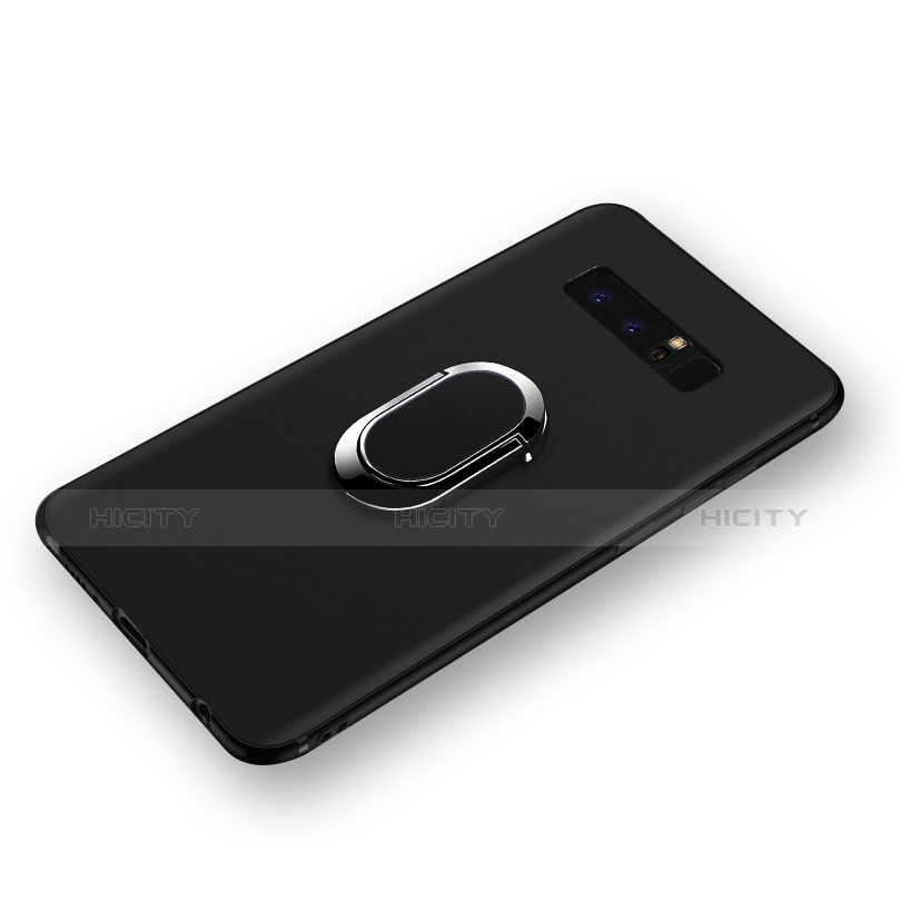 Funda Silicona Ultrafina Goma con Anillo de dedo Soporte para Samsung Galaxy Note 8 Duos N950F Negro