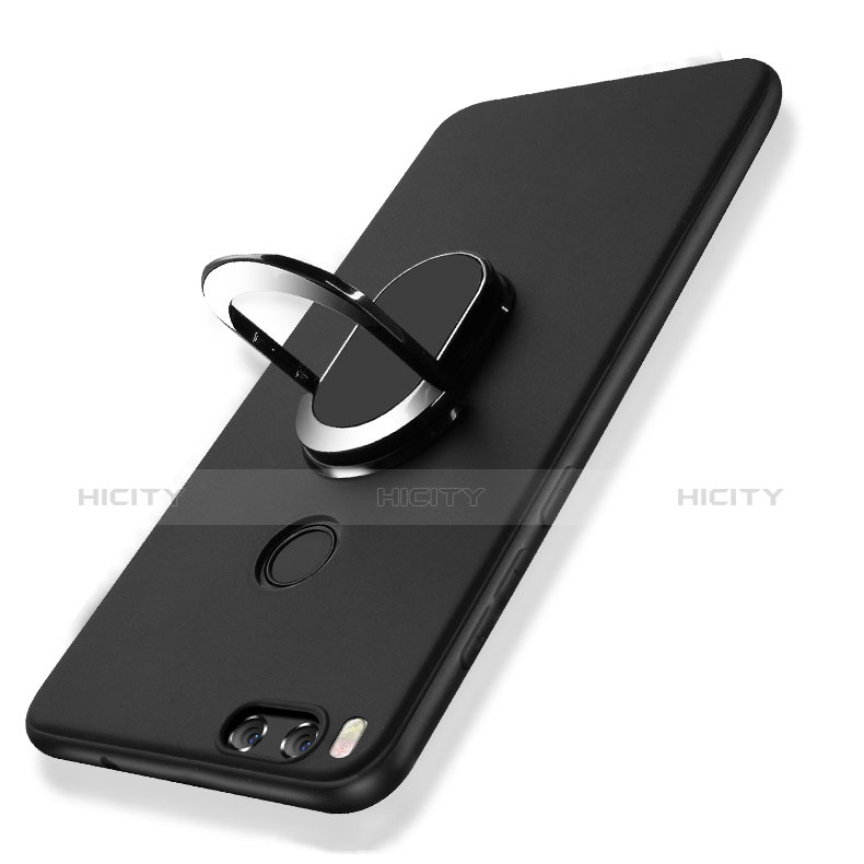 Funda Silicona Ultrafina Goma con Anillo de dedo Soporte para Xiaomi Mi 5X Negro