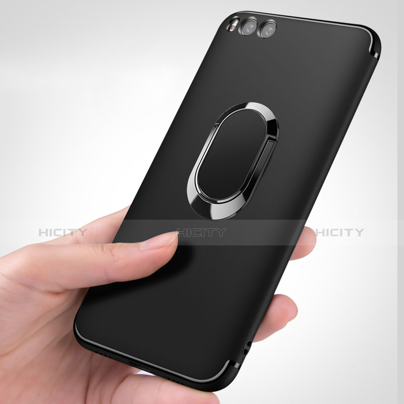 Funda Silicona Ultrafina Goma con Anillo de dedo Soporte para Xiaomi Mi 6 Negro