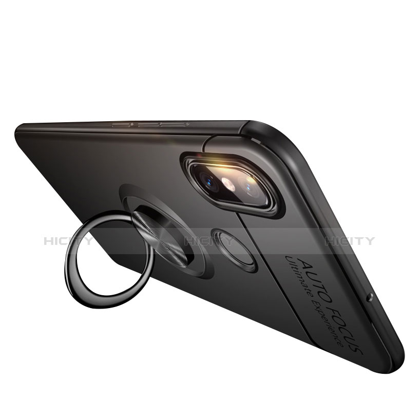 Funda Silicona Ultrafina Goma con Anillo de dedo Soporte para Xiaomi Mi 8 Negro