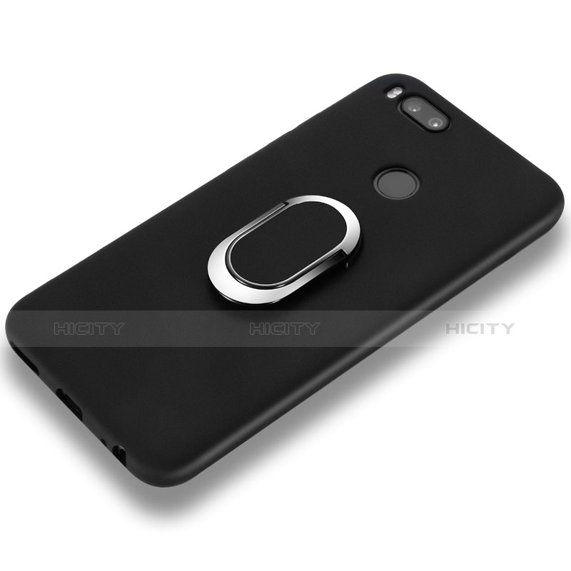 Funda Silicona Ultrafina Goma con Anillo de dedo Soporte para Xiaomi Mi A1 Negro
