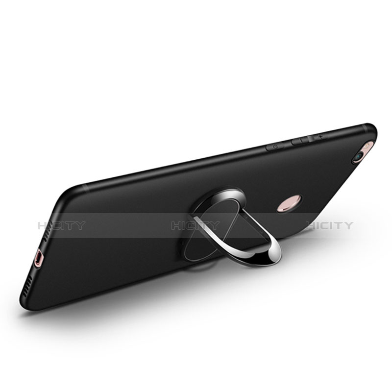 Funda Silicona Ultrafina Goma con Anillo de dedo Soporte para Xiaomi Mi Max 2 Negro