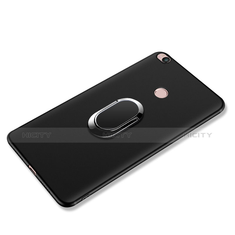 Funda Silicona Ultrafina Goma con Anillo de dedo Soporte para Xiaomi Mi Max 2 Negro