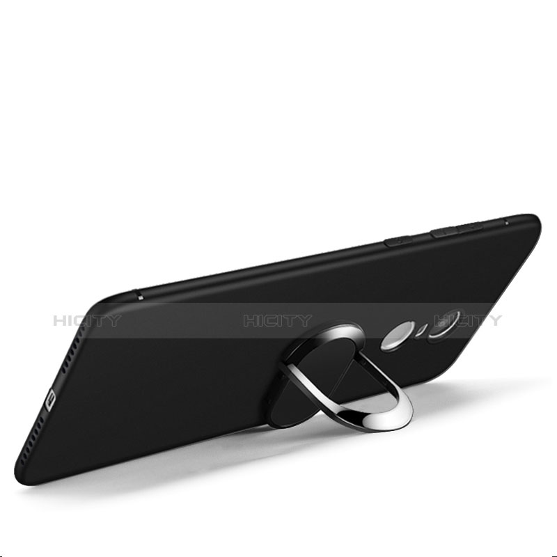 Funda Silicona Ultrafina Goma con Anillo de dedo Soporte para Xiaomi Redmi Note 4 Standard Edition Negro