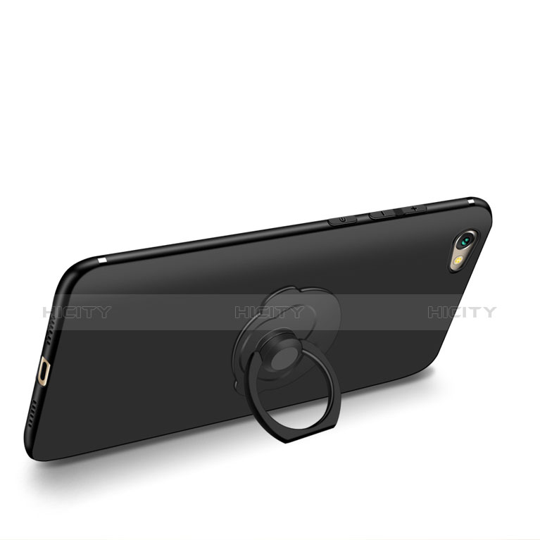 Funda Silicona Ultrafina Goma con Anillo de dedo Soporte para Xiaomi Redmi Note 5A Pro Negro