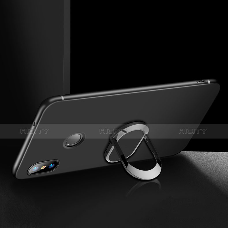 Funda Silicona Ultrafina Goma con Anillo de dedo Soporte para Xiaomi Redmi Y2 Negro
