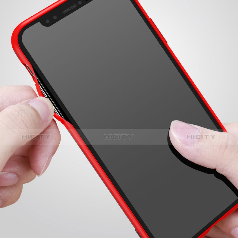 Funda Silicona Ultrafina Goma con Anillo de dedo Soporte T01 para Apple iPhone X Rojo