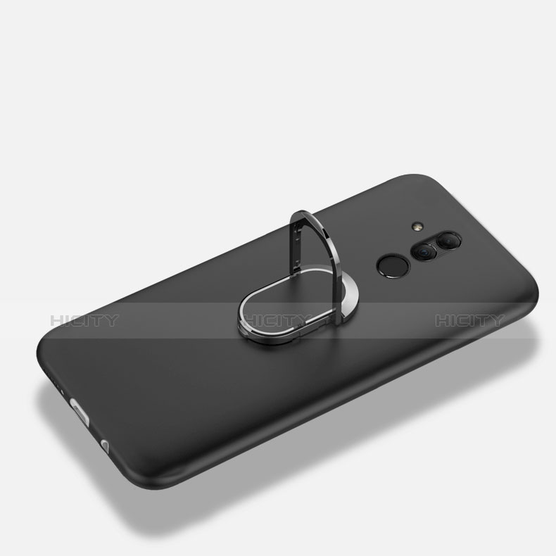 Funda Silicona Ultrafina Goma con Magnetico Anillo de dedo Soporte A02 para Huawei Mate 20 Lite Negro