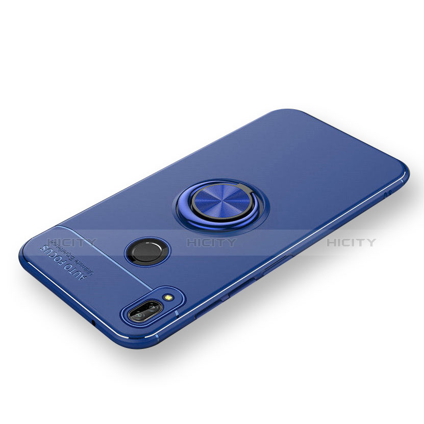 Funda Silicona Ultrafina Goma con Magnetico Anillo de dedo Soporte A02 para Huawei P Smart+ Plus Azul